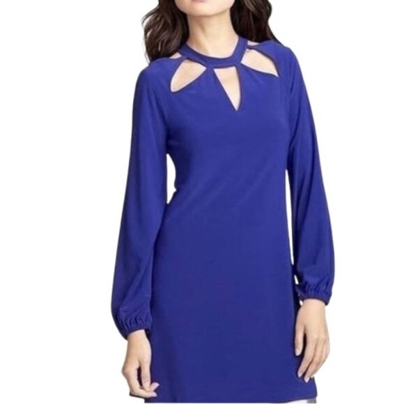Norma Kamali Womens Ever Last Sheath Dress Cobalt Blue Cut Out Jersey Knit L New - Picture 1 of 5